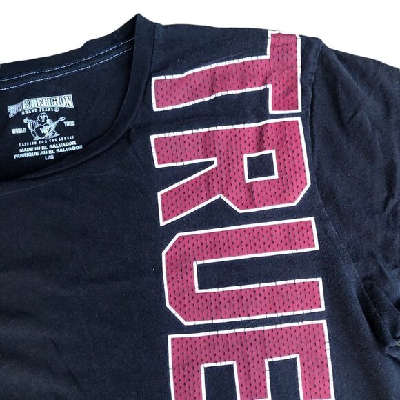 TRUE Religion T Shirt True Mesh Short Sleeve Large Black BIG LOGO - Picture 5 of 6
